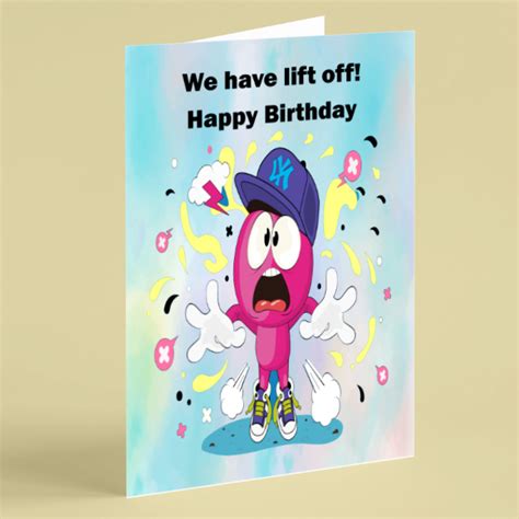 Pink Cartoon Character Birthday Card Beebooh