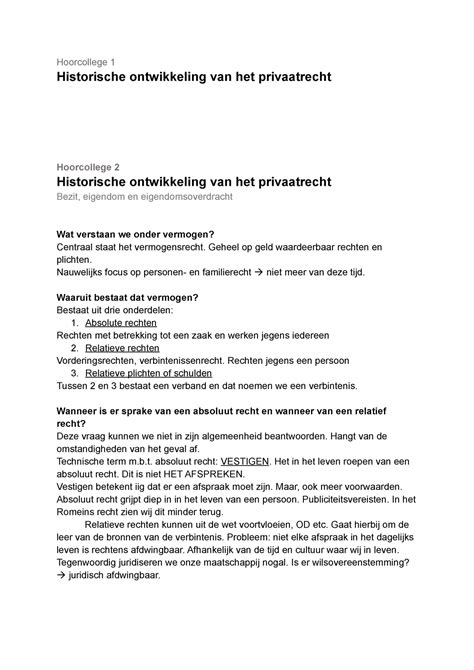 Hoorcollege Historische Ontwikkeling Privaatrecht Hoorcollege 1