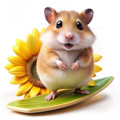 Cute Hamster Surfing With Sunflower Seed Cartoon Vector Icons