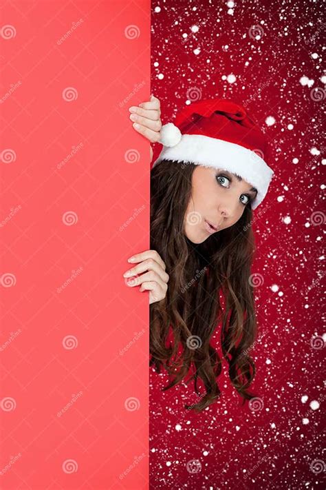 Funny Santa Girl Blank Billboard And Snow Stock Image Image Of