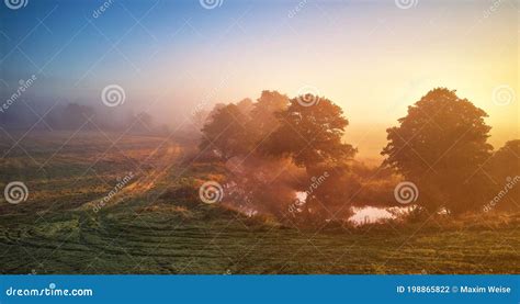 Autumn Foggy River Sunrise Colorful Misty Morning Dawn Fall Rural