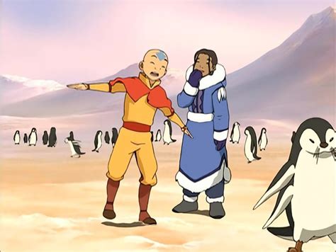 Aang Imitating The Sound And Movements Of An Otter Penguin Which Makes Katara Laugh Avatar