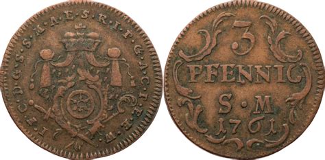 Erfurt 3 Pfennige 1761 Johann Friedrich Karl Von Ostein Ss MA Shops