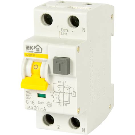 Дифференциальный автомат IEK Home 1P N C16 А 30 мА 6 кА АС MAD22-5-016 ...