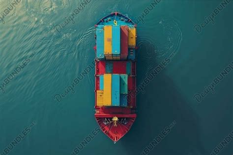 Aerial View Of Cargo Ship With Colorful Containers