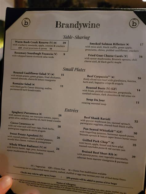 Menu At Brandywine Restaurant Cedarburg