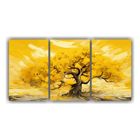 Cuadro Decorativo único De Árbol De Ciprés En Amarillo Y Dorado Con