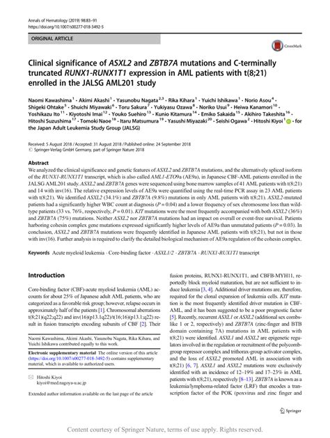 Clinical Significance Of Asxl And Zbtb A Mutations And C Terminally