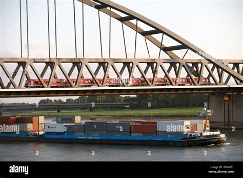 Commercial Container Barge Joline Sailing On The River Rhine Under