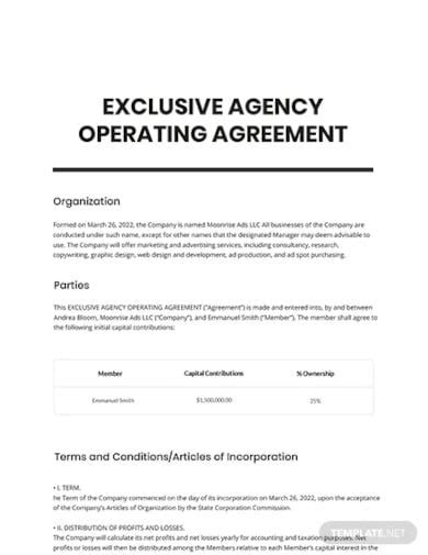 Exclusive Representation Agreement Template Prntbl