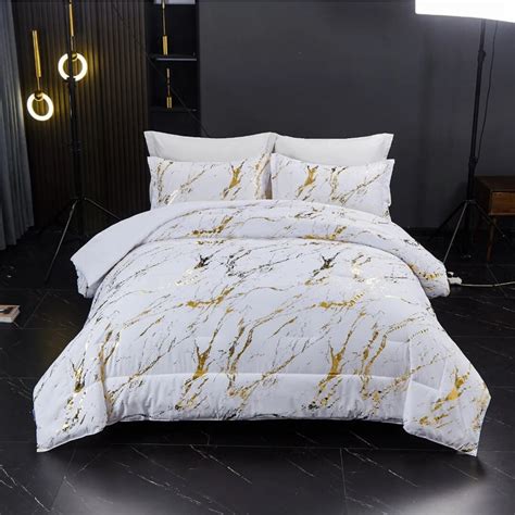 White And Gold Comforter Set Quilt Set 3pcs