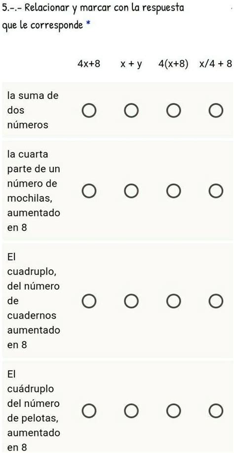 Solved Urgente Porfisss 5 Relacionar Y Marcar Con La Respuesta Que Le Corresponde 4x 8