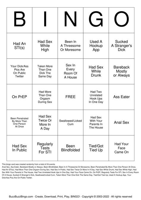 Gay Sex Bingo Bingo Cards To Download Print And Customize