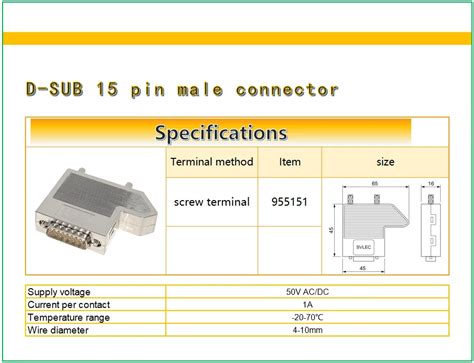 Svlec D Sub Db15 Vga Male Female 3 Row 15 Pin Plug Breakout Terminals