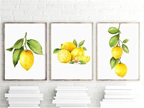 Lemon Wall Art Lemon Art Prints or Canvas Set of 3 - Etsy | Lemon art, Lemon watercolor, Flower ...