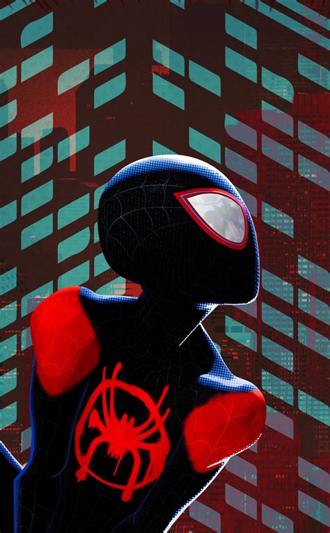 Download Wallpaper 950x1534 Miles Morales Black Suit Spider Man Into