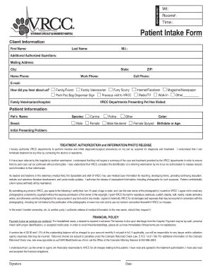 Fillable Online Time Patient Intake Form Vrcc Fax Email Print