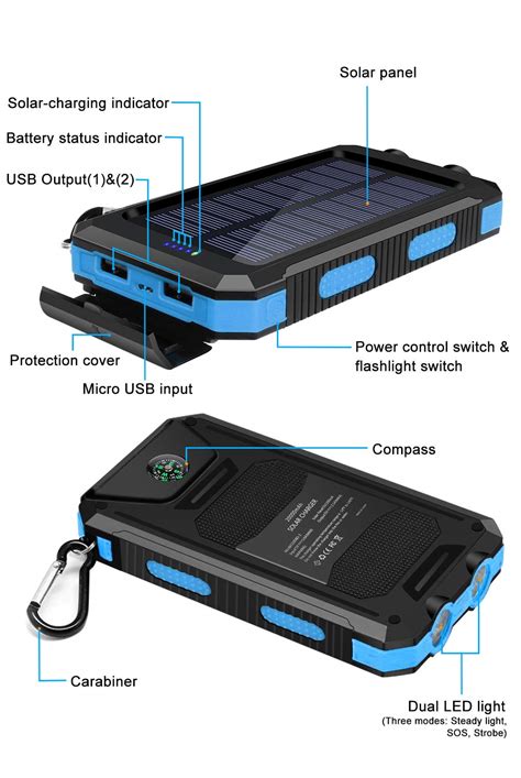 Solar Charger 20000mah Portable Outdoor Waterproof Solar Power Bank Camping External Backup