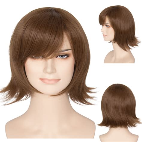 Miss U Hair Short Brown Wigs For Women Straight Bob Wig With Bangs Synthetic Halloween Costume