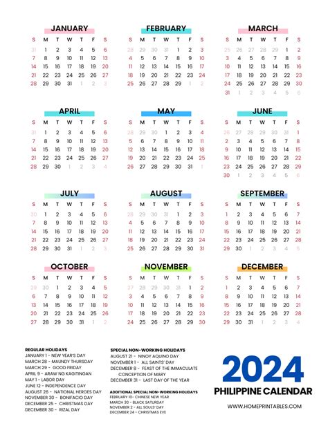 Philippines 2024 Calendar With Holidays Free Download