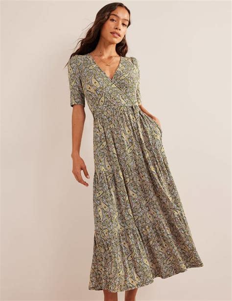 Tiered Wrap Jersey Maxi Dress Park Ranger Paisley Blooms Boden Uk