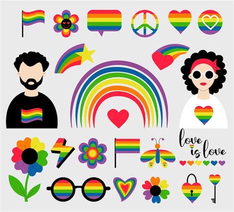 Premium Vector Lgbt Set Lgbtq Community Symbols Lesbian And Gay Flag Love Elements Gay Pride