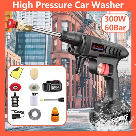 300W 60Bar Wireless High Pressure Car Wash Washer Gun 30000mAh With Li