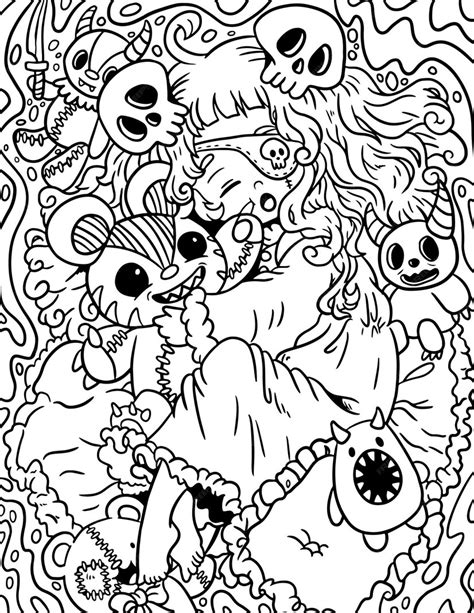 Premium Vector Hand Drawn Pastel Goth Coloring Page Creepy Spooky Kawaii Coloring Pages