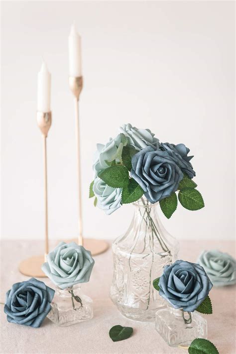 Buy Ling S Moment Roses Artificial Flowers Pcs Realistic Dusty Blue