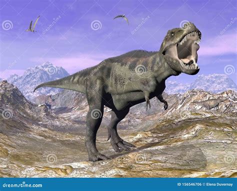 Tyrannosaurus T-Rex Roaring in Nature - 3D Render Stock Illustration ...