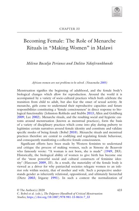 (PDF) Becoming Female: The Role of Menarche Rituals in “Making Women” in Malawi