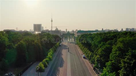 Establishing Aerial View Of Berlin Skyline With Brandenburg City Gate