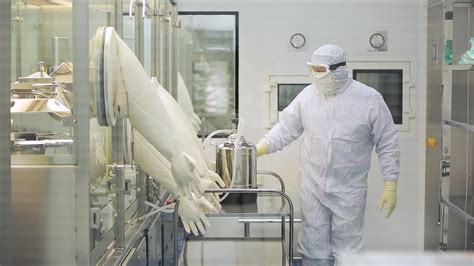 Worker At Pharmaceutical Factory Lab Technician Working Inside A