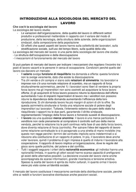 Sociologia Del Lavoro Riassunto Del Libro Integrato Con Slide E