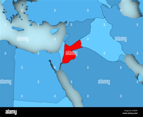 Jordan In Red On Blue Political Map D Illustration Stock Photo Alamy