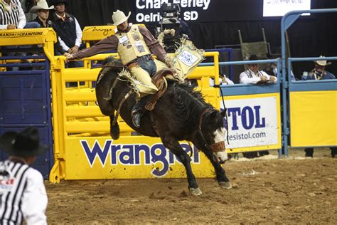 Saddle Bronc Riding In Round 6 Of The Nfr National Finals Rodeo