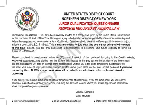 Juror Qualification Questionnaire Faqs Northern District Of New York