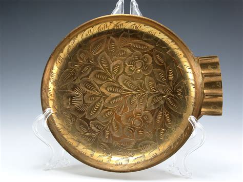 Vintage Brass Cigar Ashtray Hand Engraved Decor Big Ashtray