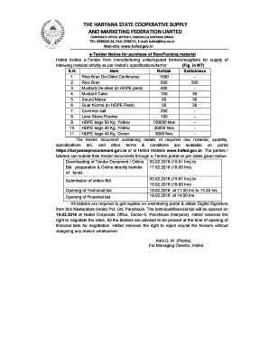 Fillable Online Hafed Nic E Tender Notice For Purchase Of RawPacking