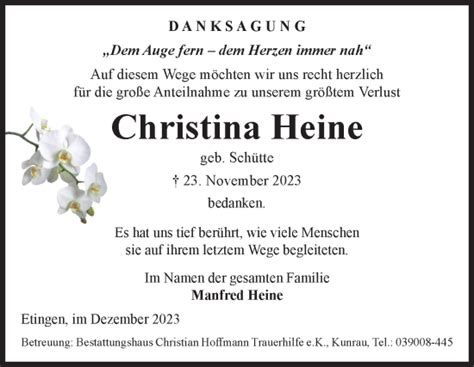 Traueranzeigen Von Christina Heine Abschied Nehmen De