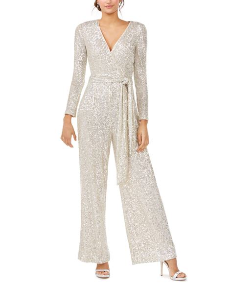 Eliza J Silver Long Sleeve Jumpsuit In Metallic Lyst