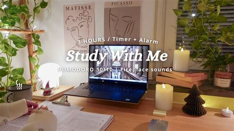 Hour Study With Me Crackling Fireplace Pomodoro Timer On A