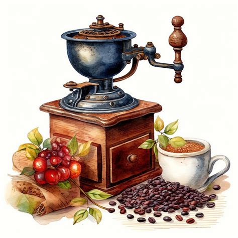 Hermosa ilustración de imágenes prediseñadas de coffee grinder acuarela