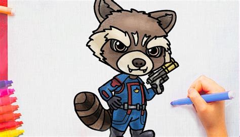 How To Draw Rocket Raccoon Step By Step Guardians Of The Galaxy