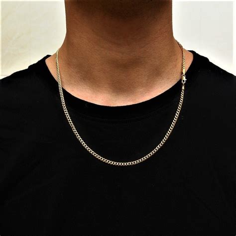 18K Gold Curb Chain 3mm Gold Necklace For Men Mens Necklace Etsy UK