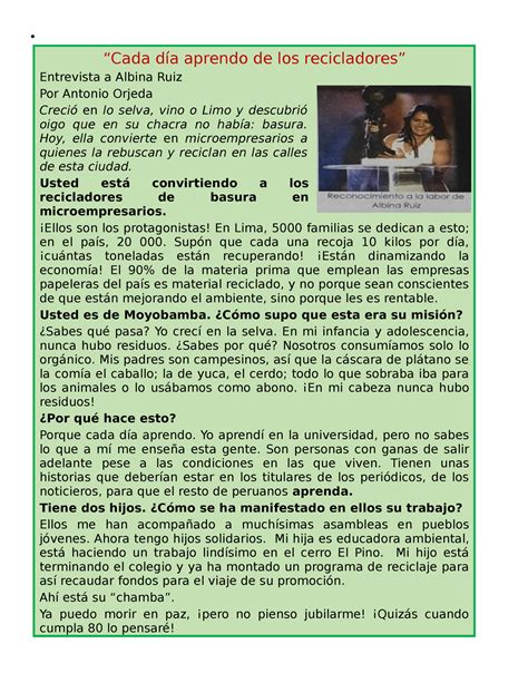 Entrevista texto Cada día aprendo de los recicladores Entrevista