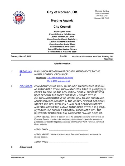 Fillable Online City Council Chambers Municipal Building 201 Fax Email Print Pdffiller