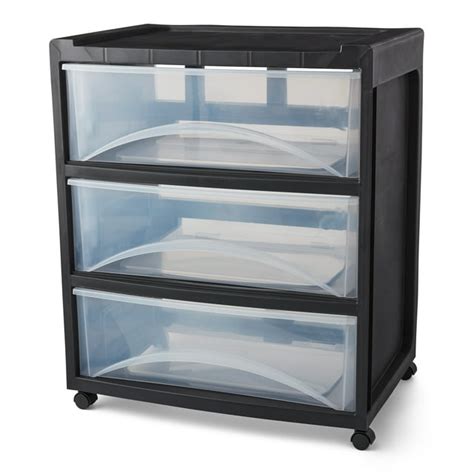 Mainstays Rolling Three Drawer Storage Organizer Cart Black Clear