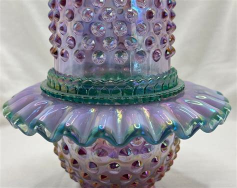 Fenton Hobnail Three Piece Fairy Lamp Rose Magnolia Iridized Etsy