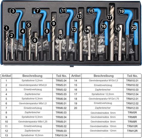 131 Tlg Gewindereparatur Gewinde Reparatur Satz Mit M5 M6 M8 M10 M12